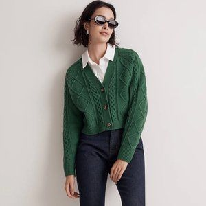 Madewell | S | Cable Knit Crop Cardigan | Varsity Green